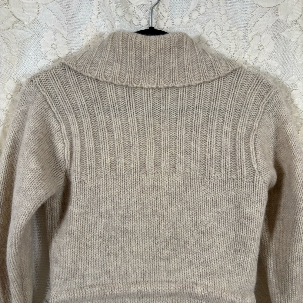 Vintage 60s 70s Wool Cardigan Sweater Cream Beige Belted Hippie Boho Size Xs - Picture 6 of 8